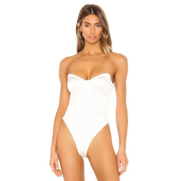 H:ours REVOLVE Tabitha Bodysuit in White Satin Corset Look XL - Picture 2 of 12